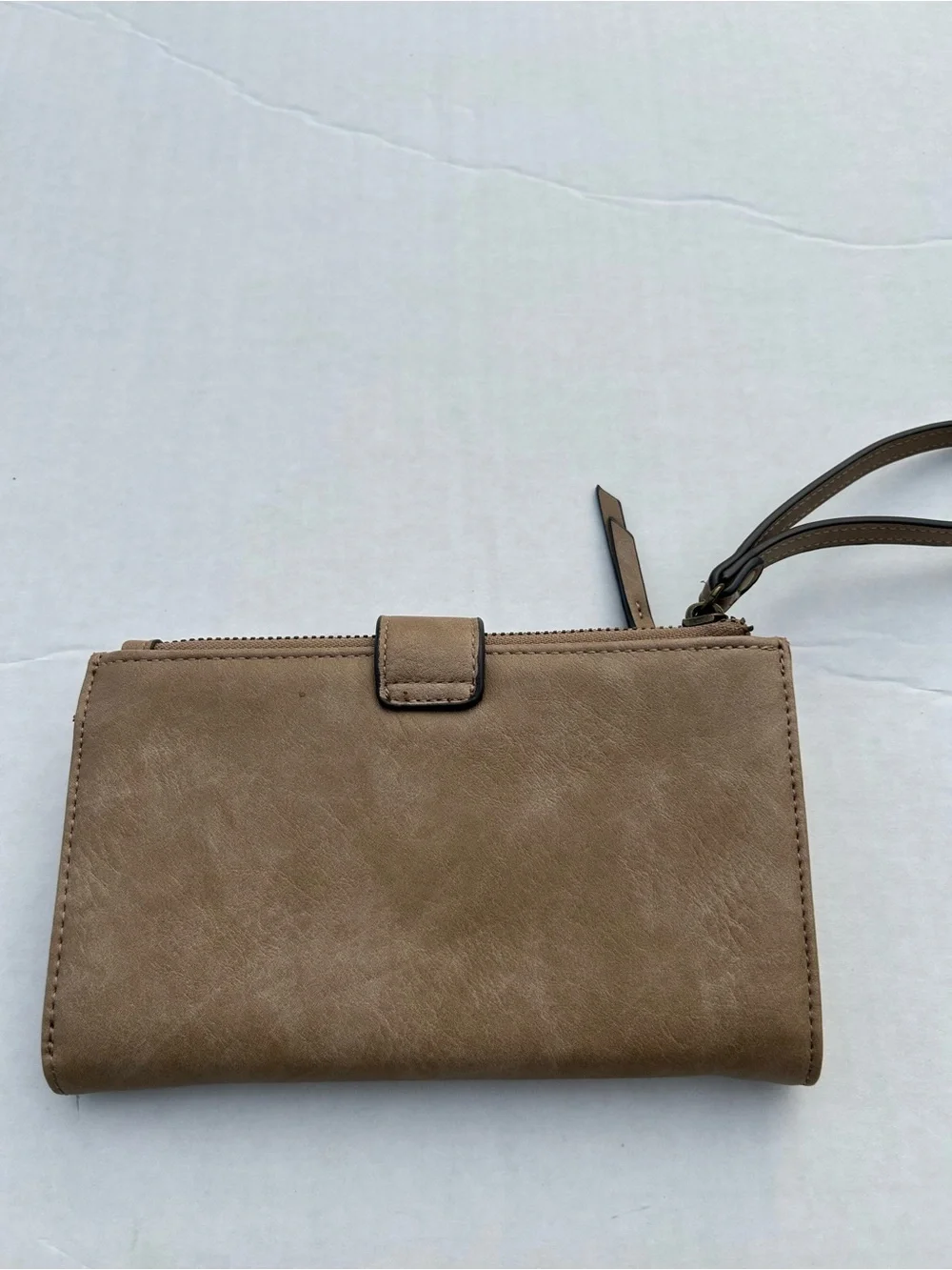 Maurices Taupe Faux Leather Turn-Lock Oversized Wristlet Wallet